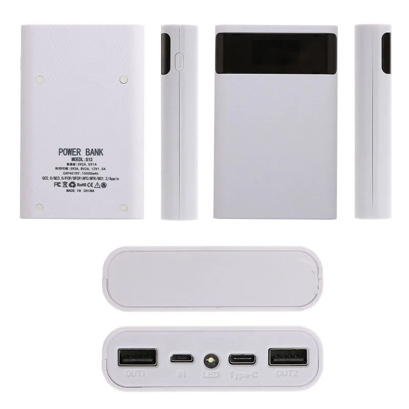 Внешний аккумулятор для Micro type-c 4*18650, зарядное устройство с цифровым дисплеем, чехол для внешнего аккумулятора, чехол для зарядки, набор для самостоятельной сборки