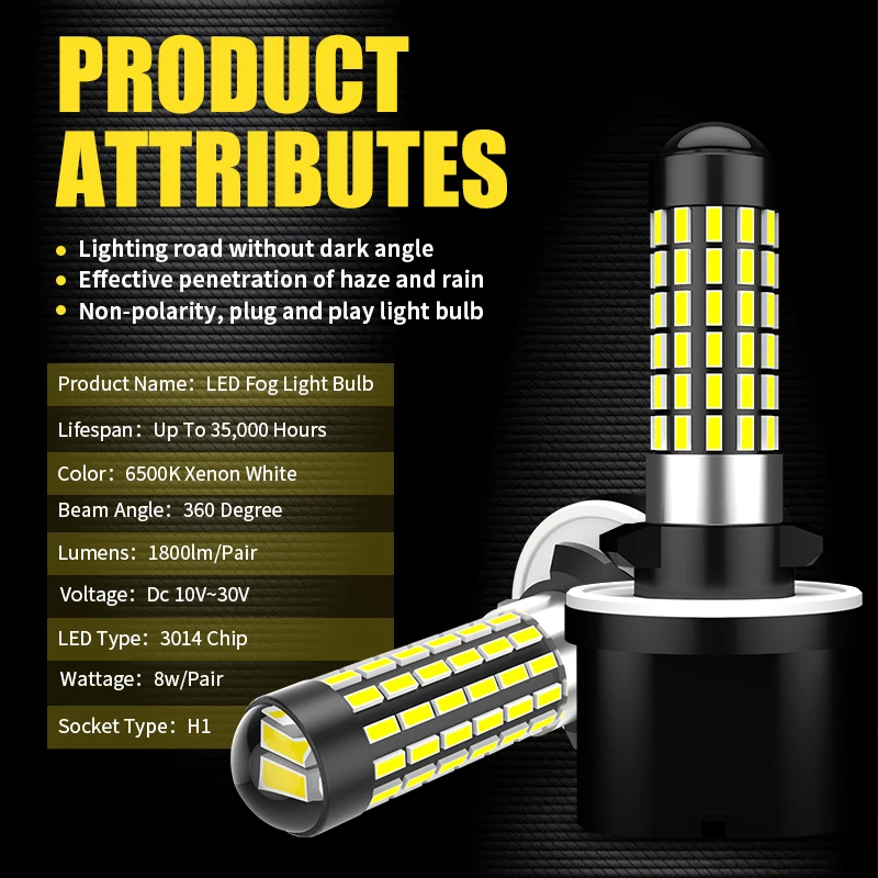 2PCS High Power Lamp 6000K White H27W/1 880 890 899 892 893 884 885 LED Replacement Bulb For Car Fog Light daytime running light