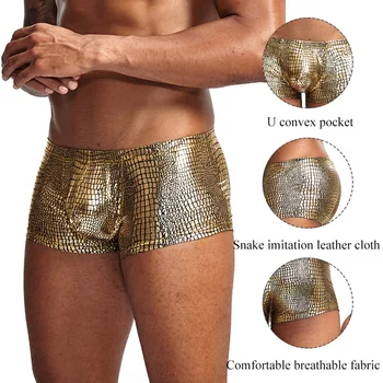 

Sexy Boxer Mens Snake Skin Leather Underwear Men Shorts Men U Convex Low Waist Male Underpants Ropa Interior Hombre