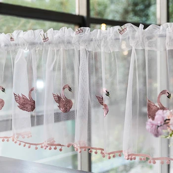 

Embroidered Lace Short Curtain For Door Kitchen Drapes Pink Crown Half Bedroom Bay Window Small Curtain Tulle Decoration MY381-3