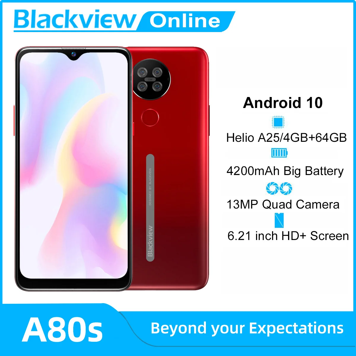 Blackview A80s Android 10 Smartphone 4GB 64GB 4gbb LTE/WCDMA/GSM/CDMA Octa Core Face Recognition/fingerprint Recognition