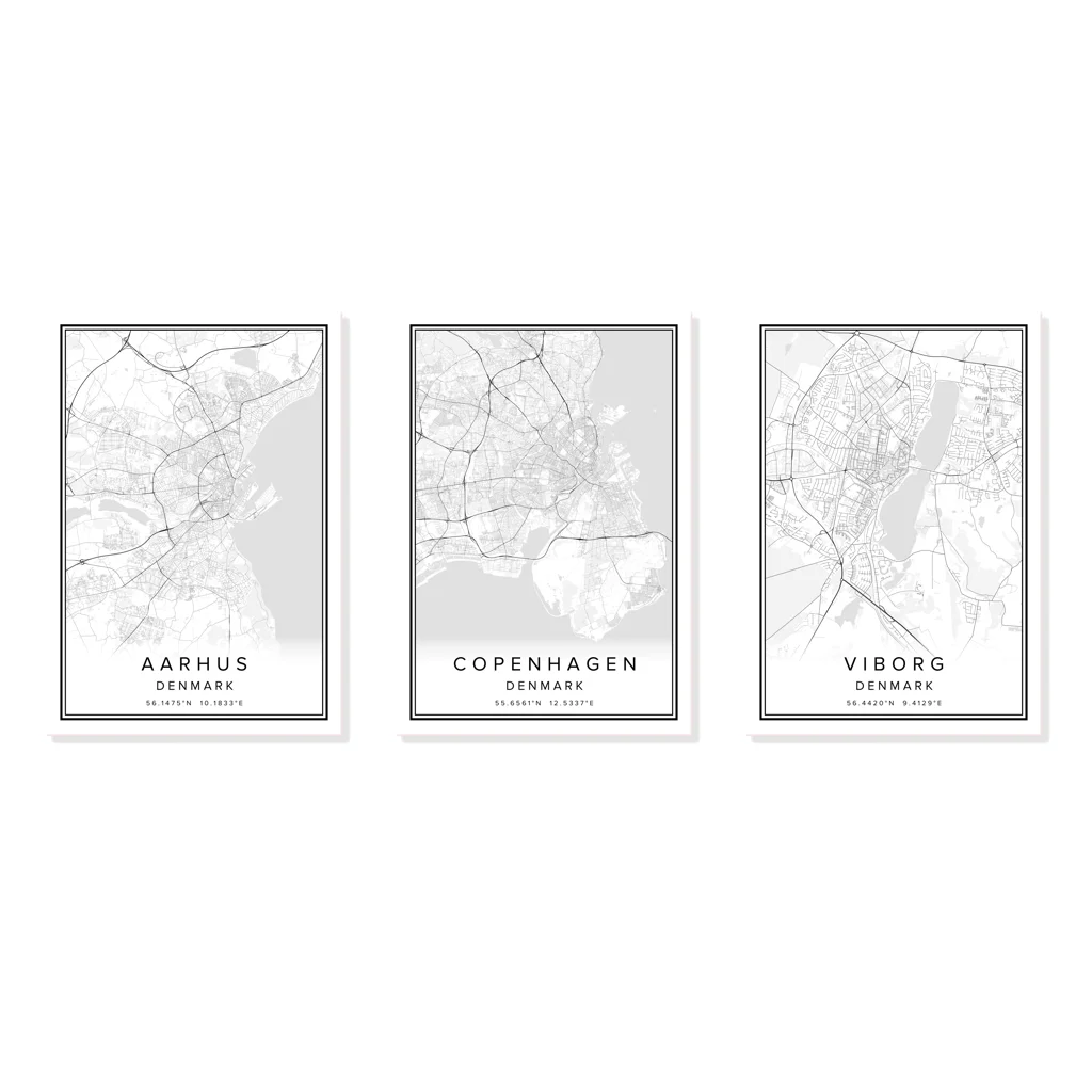 VIBORG COPENHAGEN AARHUS of Denmark city map print poster canvas wall art | Дом и сад