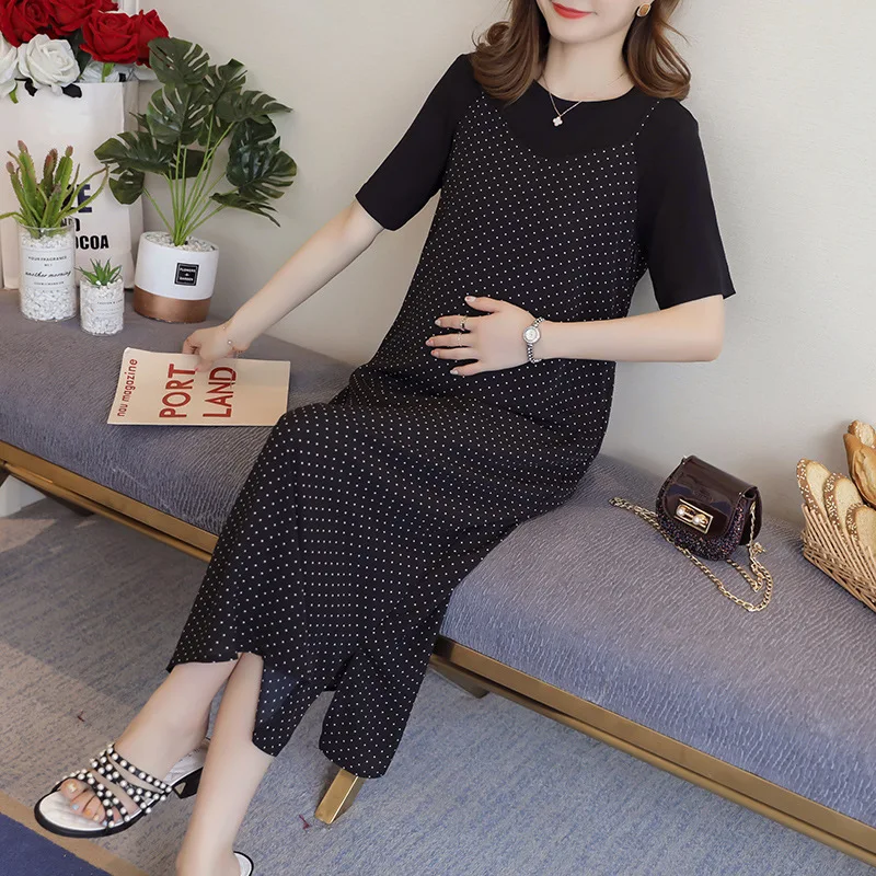 

Maternity Clothes 2019 New Style Short Sleeve Summer Korean-style Fashion Polka Dot Loose Maternity Dress Two-Piece Set