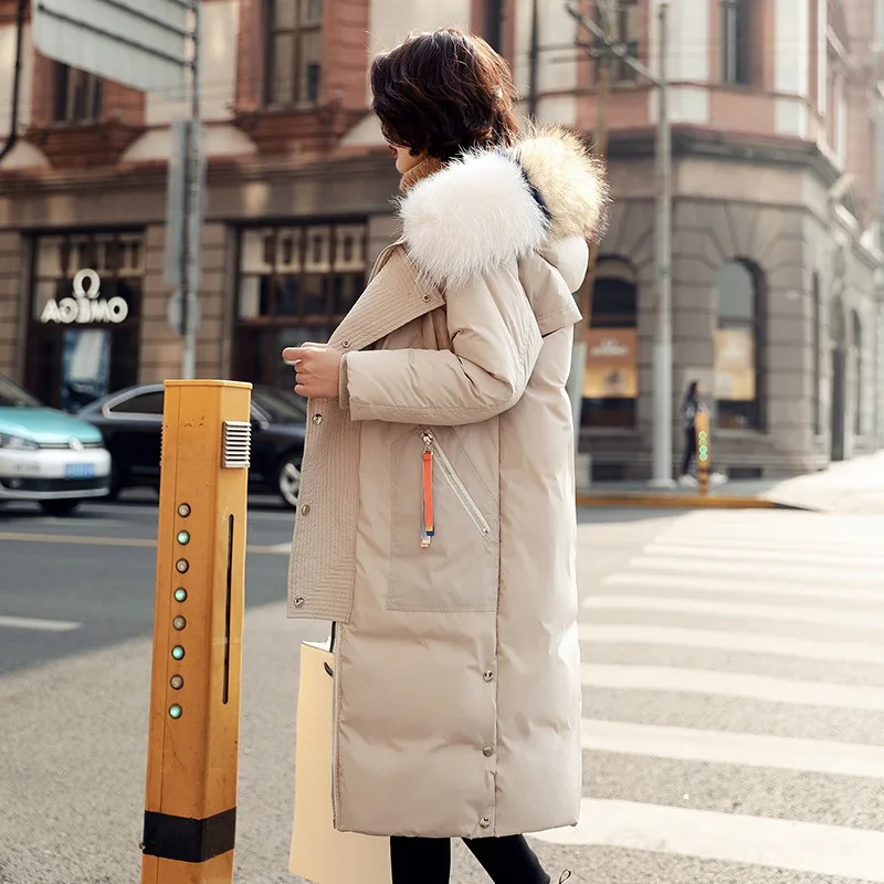 

Duck Down Jakcet Women New Fashion Luxury Natural Raccoon Fur Long Hooded Parkas Female Warm Loose Overcoat LX2242