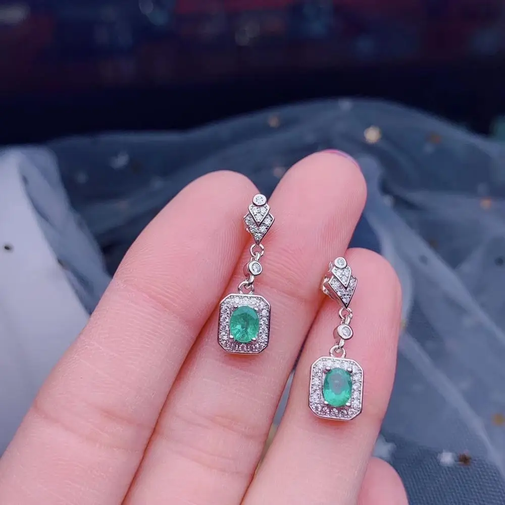 Серебряные серьги, элегантный зелёный Изумрудный камень, серьги-гвоздики, серебро 925 пробы, ювелирное изделие, натуральный драгоценный камень, золотой цвет, рождественский подарок