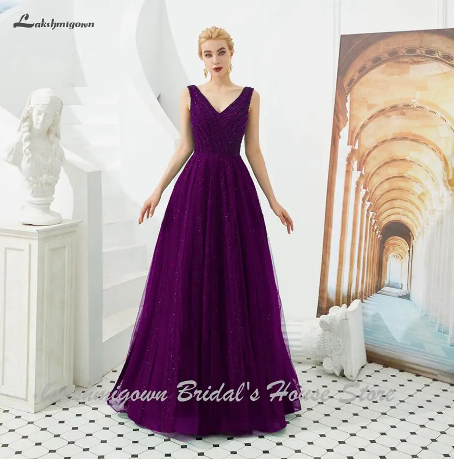 Purple Lakshmigown Роскошные фиолетовые Выпускные платья с кружевом на спине изумрудно-зеленое на шнуровке модельные вечерние праздничные платья Vestido Longo Festa - Цвет: Purple