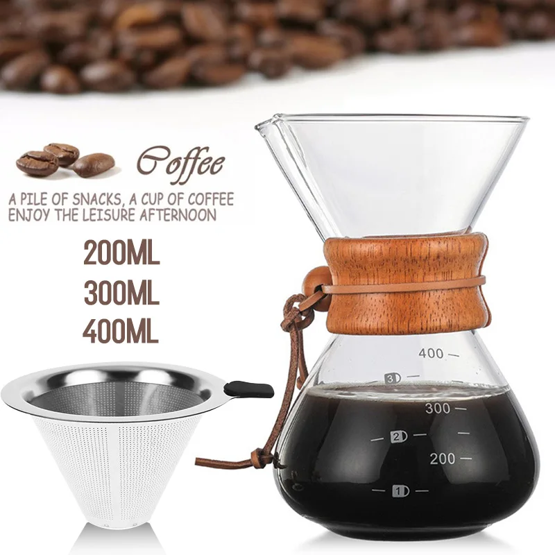 

Durable Coffee Maker Manual Drip 400ml Professional with Filter Coffee Pot Bar Pour-Over High-Borosilicate Glass Coffee Kettle