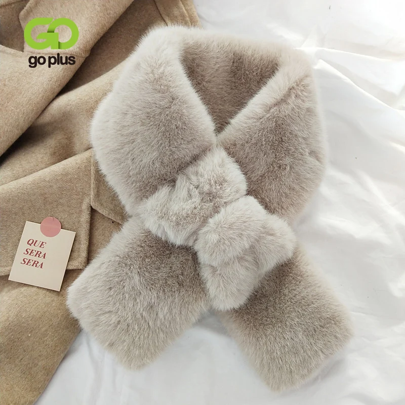 

GOPLUS Scarf Women Korean Style Warm Soft Casual Solid White Grey Faux Fur Scarf Female Autumn Echarpe Femme
