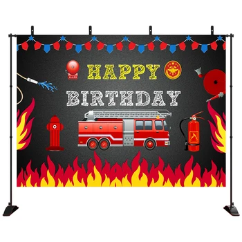 

Firetruck Birthday Party Backdrop Fireman Fire Truck Firefighter Photography Background Boy Birthday Decorations Photo Banner
