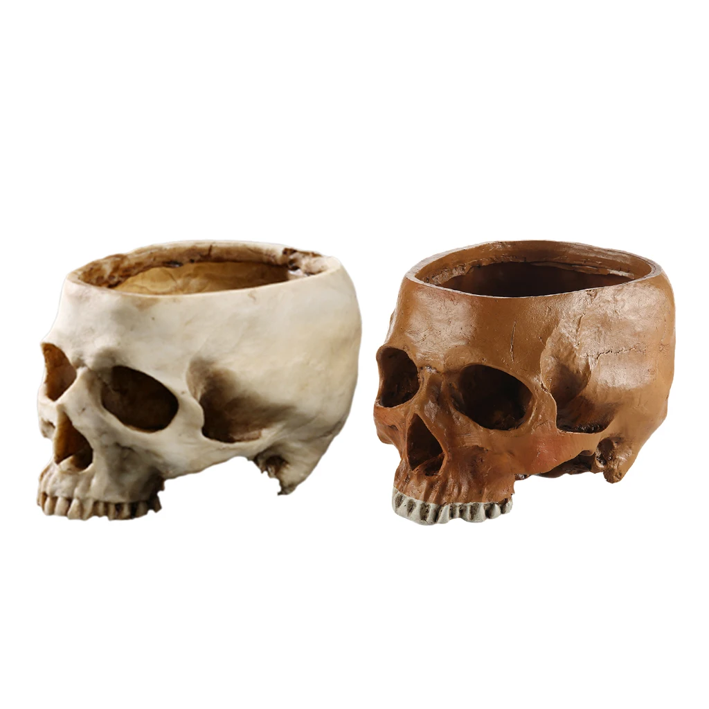 2x Human Skull Design Flower Pot Planter Container Replica Home Bar Decor