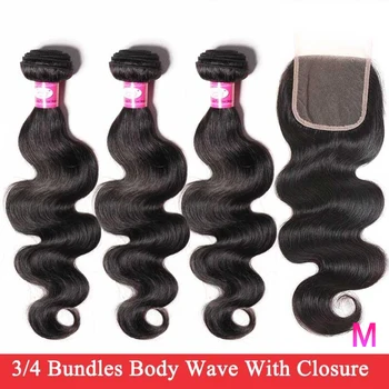 

Brazilian Hair Weave Bundles With Closure Body Wave Bundles With Closure Non-Remy Human Hair 3/4 Bundles With Closure