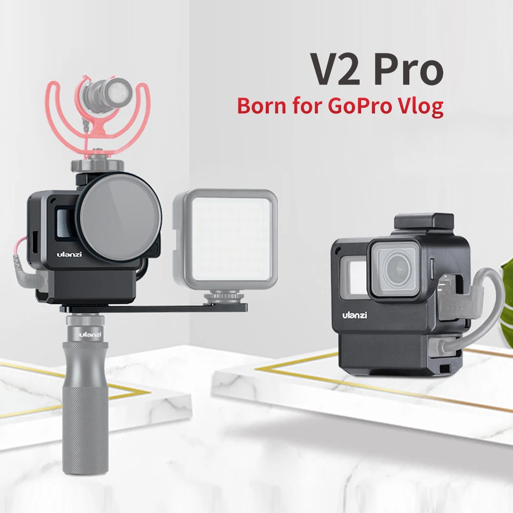 Ulanzi V2 Pro Спортивная камера клетка Vlog чехол Защитная клетка 52 мм фильтр для GoPro Hero 7 6 черный микрофон мини видео светильник