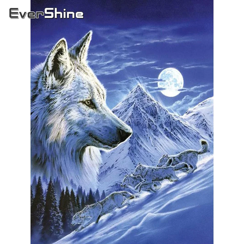 EverShine Diamond Embroidery Wolf Full Display Picture Rhinestones Painting Square New Arrivals Winter Animals Art | Дом и сад