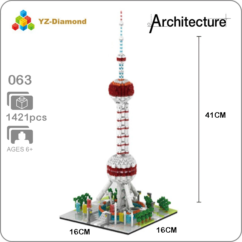 

YZ 063 World Famous Architecture SH Oriental Pearl TV Tower 3D Model Mini Diamond Building Small Blocks Toy for Chindren no Box