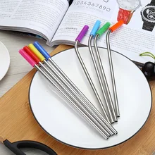 4pcs Reusable Metal Drinking Straws 304/316 Stainless Steel Sturdy Bent Straight Drinks Straw with Cleaning Brush