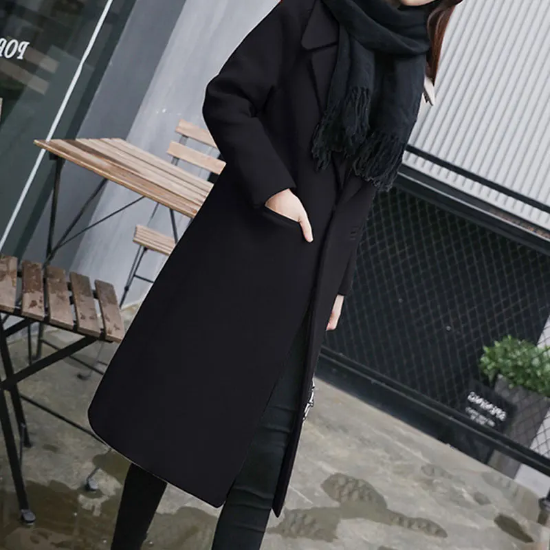 1 шт., весенне-осеннее Женское шерстяное пальто, новое модное длинное шерстяное пальто, однобортное приталенное женское осенне-зимнее шерстяное пальто - Цвет: black