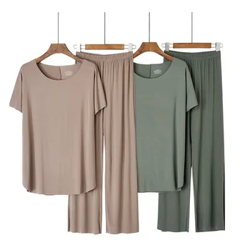 

Summer Autumn Pijamas Women 2020 New Korean Version Recycled Fiber Pajamas Loose Short Sleeve Trousers Home Suit Vestidos Verano