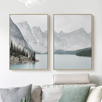 

Mountain Lake Wall Art Canvas Poster Nordic Landscape Print Minimalist Decorative Picture Scandinavian Modern Living Room Decor