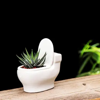 

White Toilet Shape Flower Pot Ceramics Succulent Plant Planter for Home Hotel Balcony Decoration