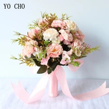YO CHO Свадебный букет невесты розовый искусственный цветок букет Шелковая Роза Фортуна шар Бегония Свадебный букет s Подружка невесты