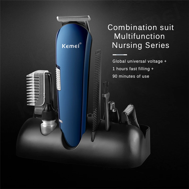 New Washable Kemei 6 in1 Rechargeable Hair Trimmer Titanium Hair Clipper Electric Shaver Beard Trimmer clipper trimer hair cut