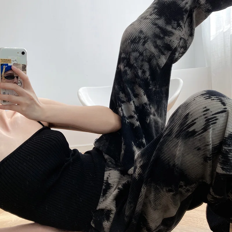 Autumn New Ink-wash Tie-dye Dizzy Drawstring Pants High Waist Straight Casual Mop Sports Pants For Women