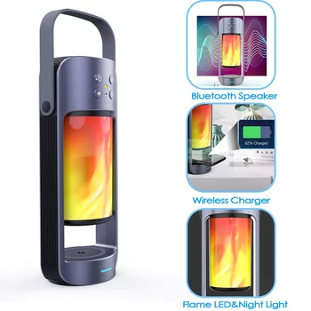 

Portable Flame LED Night Light with Bluetooth Speaker Stereo Wireless Charger, Support TWS SD/USB Plug&Play,Hands Free Answer
