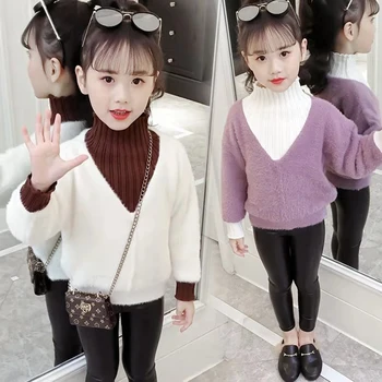

Spring Autumn Plus Velvet Girl Sweaters Fashion Children Clothing Turtleneck Sweater Age For 3 4 6 8 10 12 Years Baby Girl Wear