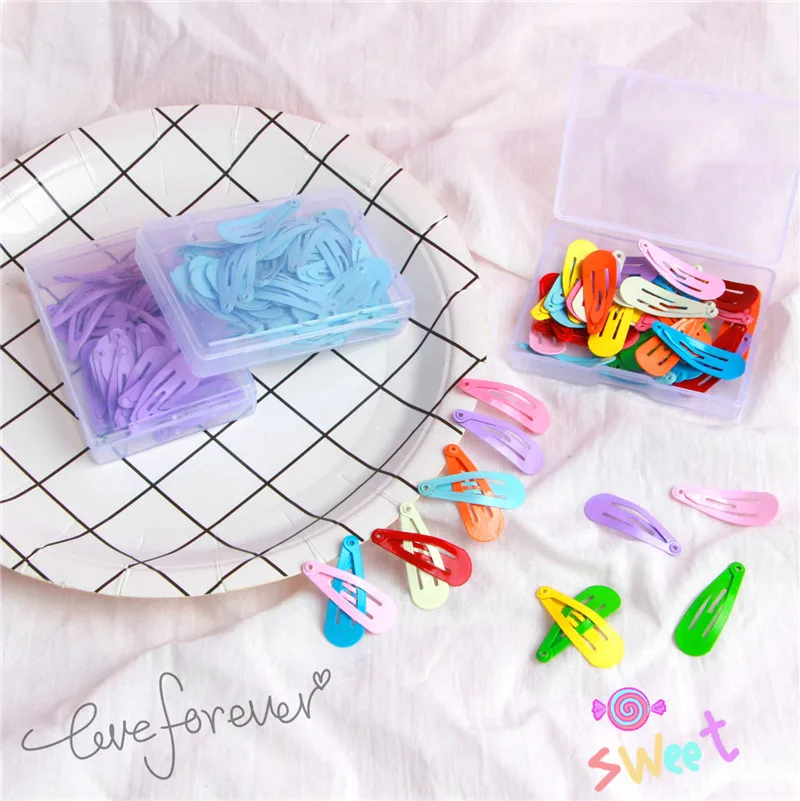 50Pcs/Box Korean 3cm Hair Clips Children Cute Hair Accessories Styling Candy Color Dripping Hairgrips Solid Barrettes Headdress