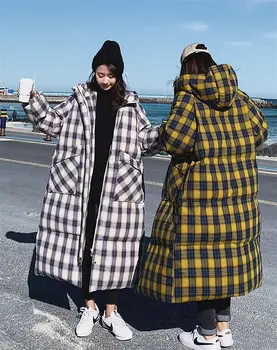 

Casual Warm Plaid Hooded Long Parka Women Winter Jacket Overcoat Slim Female Wadded Coat Thick Cotton Outwear 2019 Ladies f2033