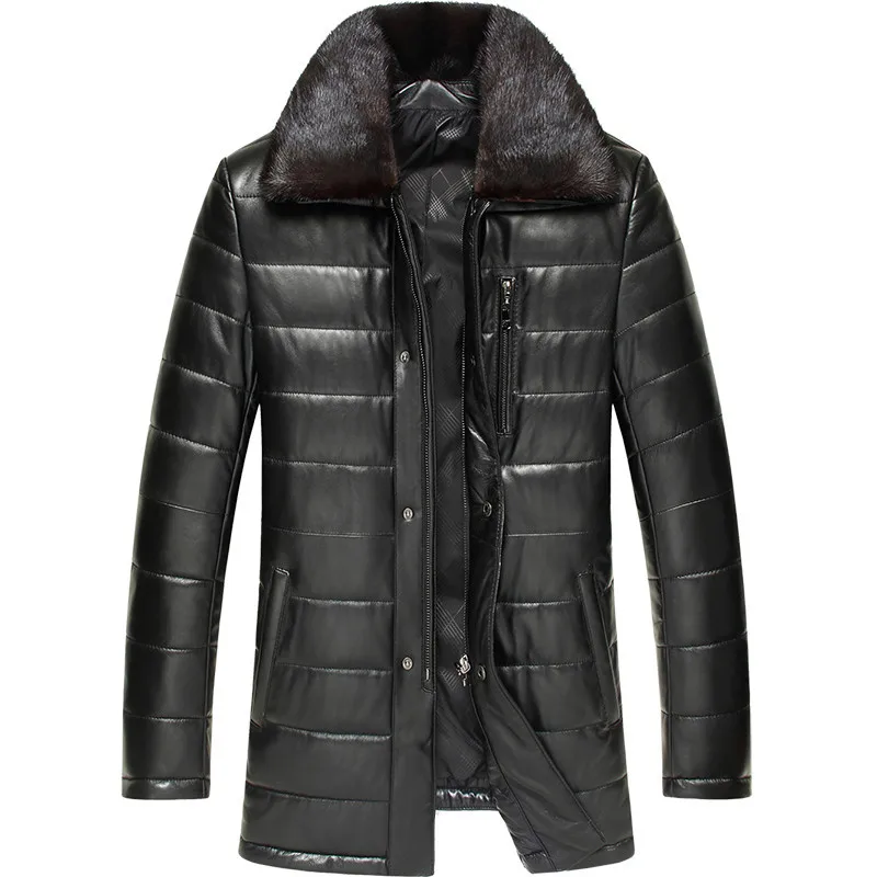 

Genuine Leather Jacket Winter Jacket Men Mink Fur Collar Real Sheepskin Coat for Men Warm Down Cotton Chaqueta LSY070165 MY1737