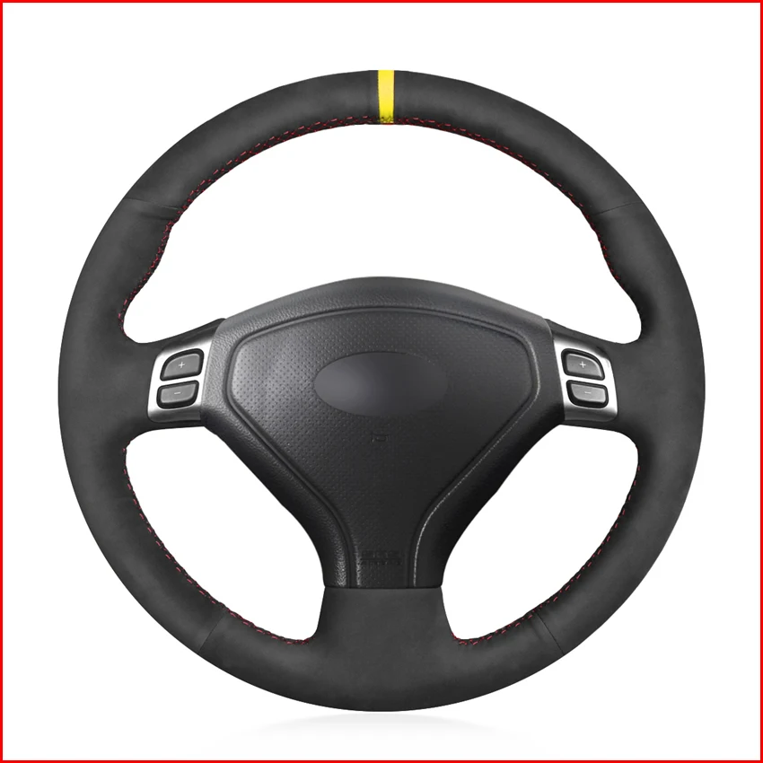 Black Suede Hand Sew Comfortable Soft Steering Wheel Cover For Subaru