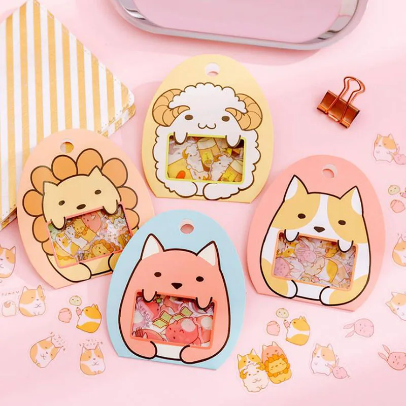 50 Pcs/pack Cartoon Animal Series Dog Fox Lion Sheep PVC Paper Stickers DIY Diary Label Sticker Album Scrapbooking Stationery afbeelding
