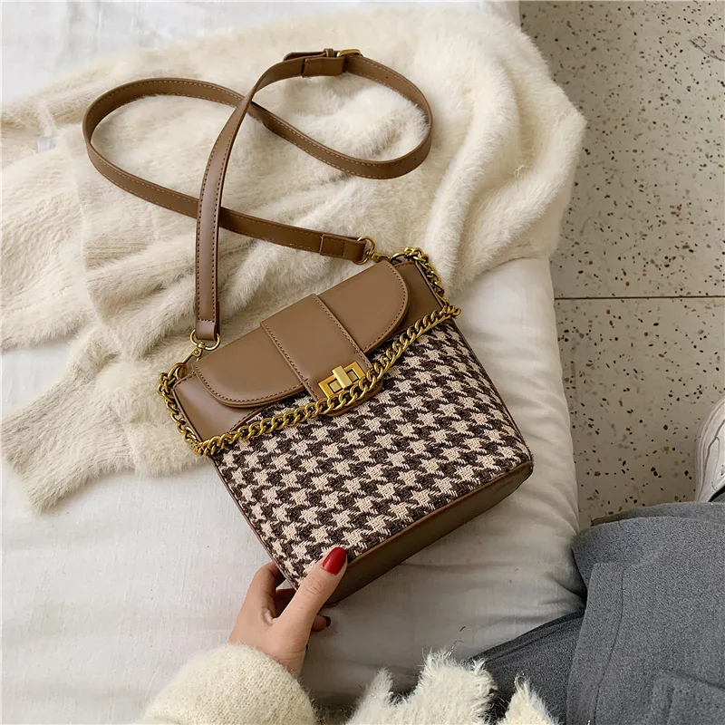 

Fashion Chains Houndstooth Women Shoulder Bags Designer Handbags Luxury Pu Leather Crossbody Bag Lady Large Capacity Totes Purse