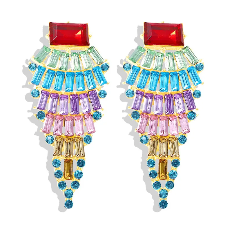 

Dvacaman Layers Multi Color Crystal Long Earrings for Women Bohemian Handmade Big Drop Earrings Girl Wedding Accessories Gifts