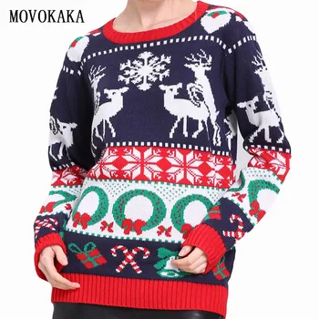 

Fashion Christmas Sweater Women Winter Knit Sweater Female Warm Pullover Snowflake Jumper Pullovers Christmas deer Sweater Women