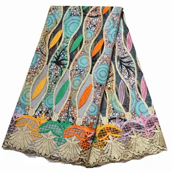 

Latest Style African Lace Fabric 5 Yards/Lot Hot Sale African Ankara wax Embroidery net Lace Fabric For Nigerian Dress