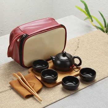 

Portable Ceramic Teacup Set Vintage Kungfu Tea Mug Pot Tray with Storage Bag for Travel SNO88