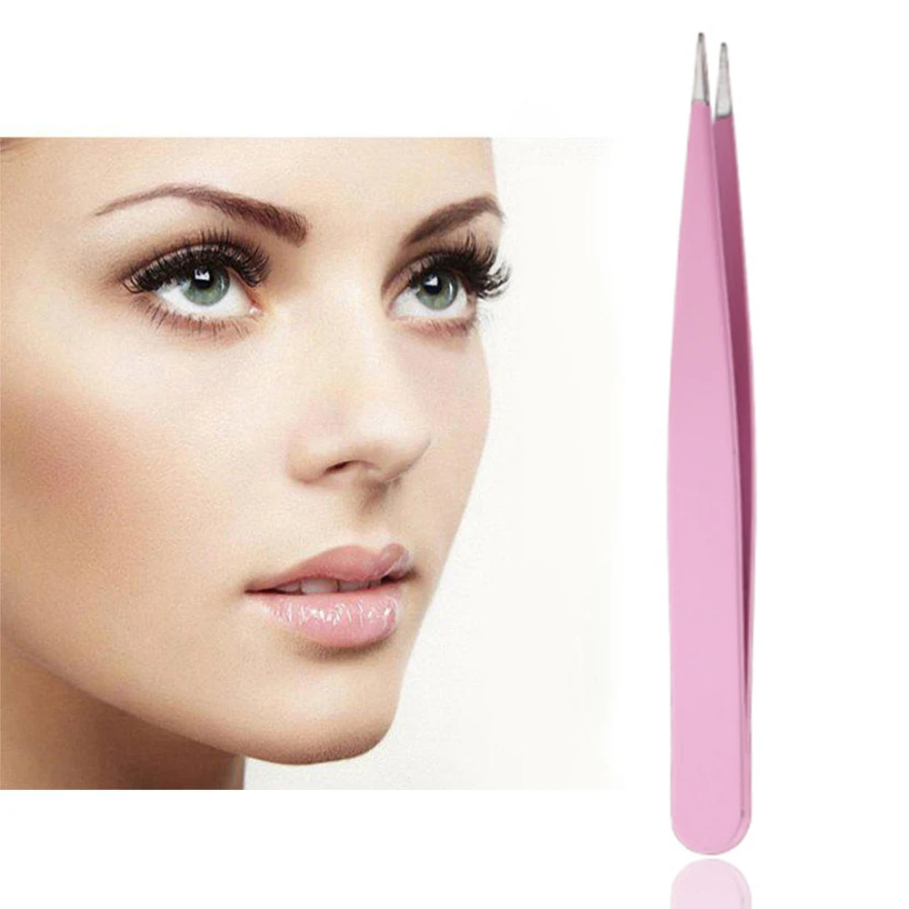 Розовый черный розовый нержавеющая сталь Tweezers 1 шт. пинцет для бровей 9 6 см