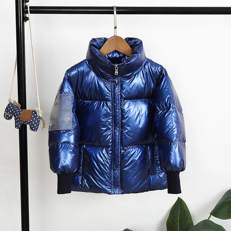 Детские зимние пальто с изображением лотоса для девочек, верхняя одежда, белый пуховик на утином пуху для мальчиков, утепленная пуховая куртка, Детская парка для подростков, зимний комбинезон - Цвет: Blue
