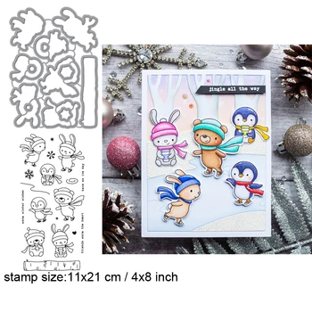 

Christmas Skating Party Clear Stamps With Metal Cutting dies for DIY Scrapbooking Paper Cards Silicone Transparent Stempels Seal