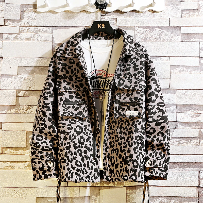 

2019 Winter New Men's Korean Version Of The Original Japanese Retro Collar Work Tool Leopard Wash Craft Casual Jacket