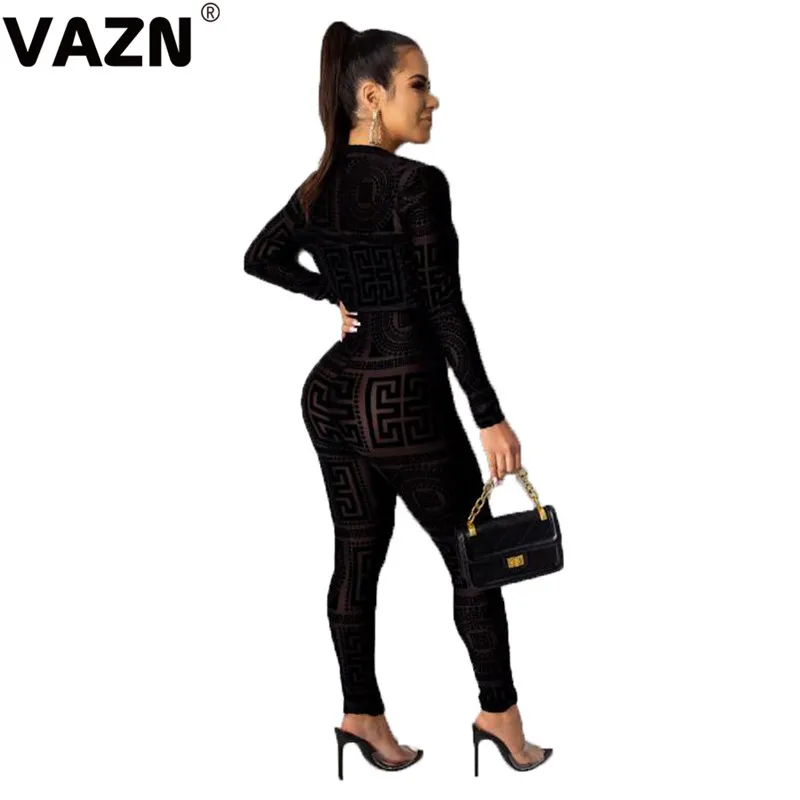 VAZN GOMY15176, шикарный дизайн, осень, сексуальный женский комплект, 2 цвета, длинный рукав, Короткие пальто, длинный комбинезон, набор, с принтом, обтягивающие комплекты