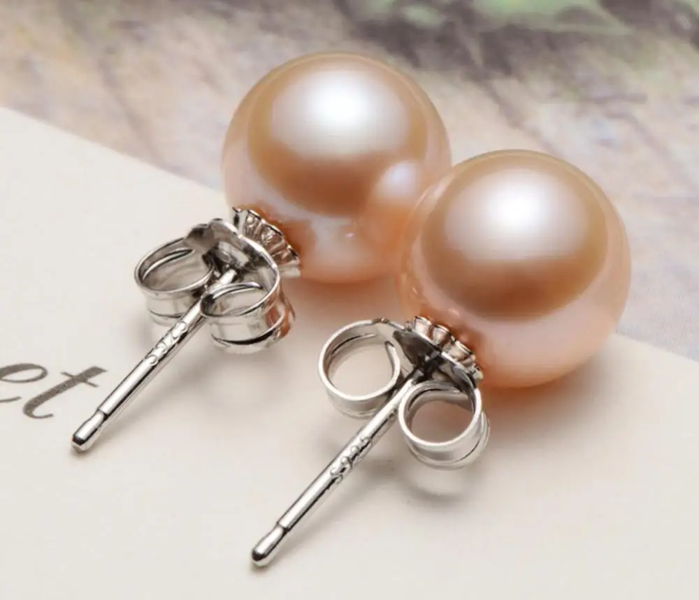 elegant 10-11mm south sea round gold pink pearl earring 925s