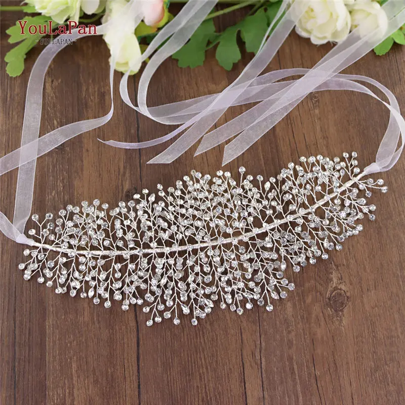 White organza YouLaPan SH258 модные свадебные Платье с поясом и поясом на ремешке, декорированной горным хрусталем и свадебные аксессуары платье Длинные вечерние ремень невесты или подружки невесты, с поясом - Цвет: White organza