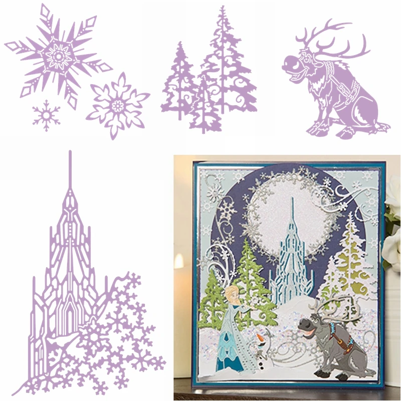 

Reindeer Elegant Christmas Tree Snowflake Castle Winter Element Cutting Dies For DIY Scrapbooking Embossing Decorative Card 2019