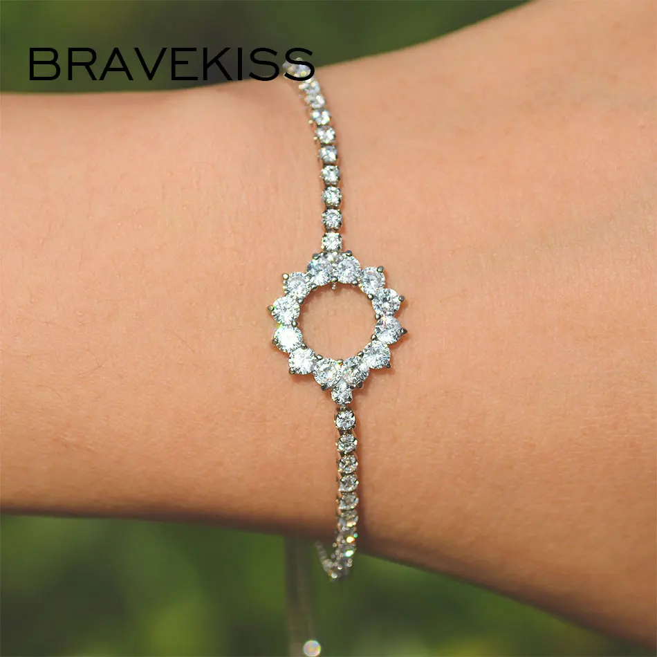 Bravekiss полые круглые 3A+ прозрачный кубический циркон модные браслеты кристалл для женщин теннис ювелирные браслеты аксессуары UB0218