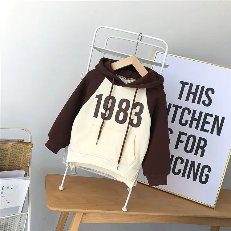 Весенняя Толстовка для девочек 1983 г., рубашка с капюшоном и длинными рукавами с принтом для детей, Футболки унисекс для мальчиков и девочек модная одежда - Цвет: beige