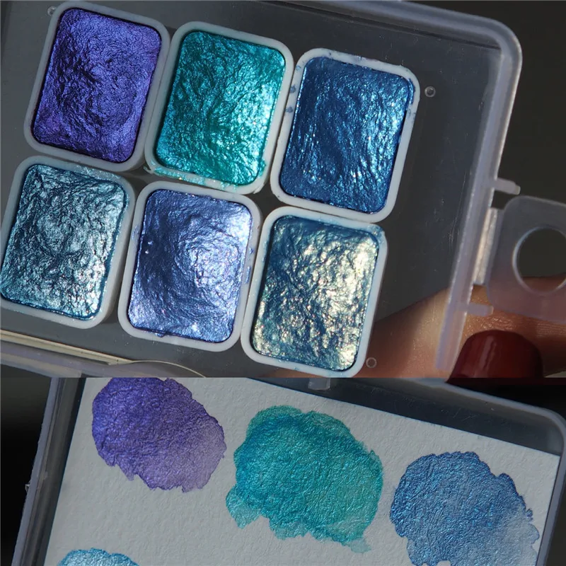 6pcs/box Nail Solid Pigment Watercolor Blue Purple Green Manicure Decor Metallic Draw Smudge Glitter Watercolor Nail Pigment nail pigment nail decoration nail decorations