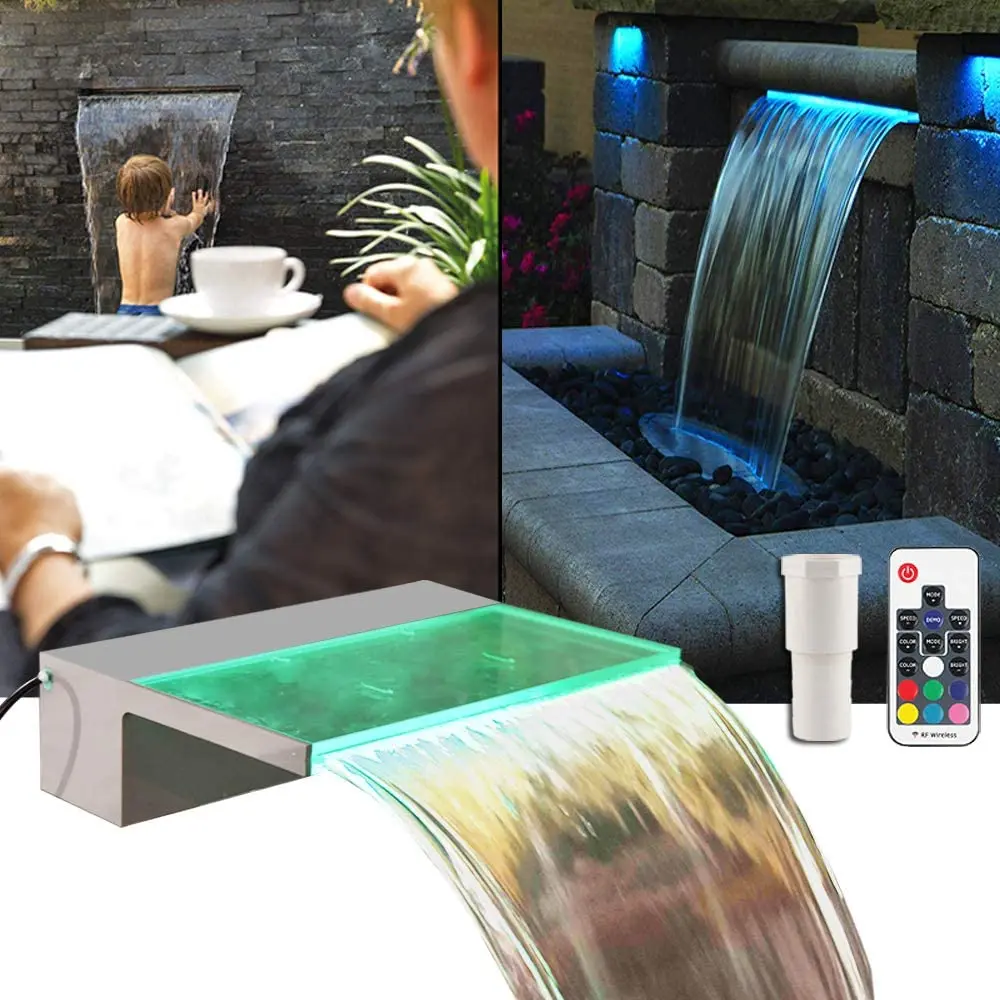 stainless steel swimming pool waterfall spillway with led strip for wall garden outdoor waterfall fountain
